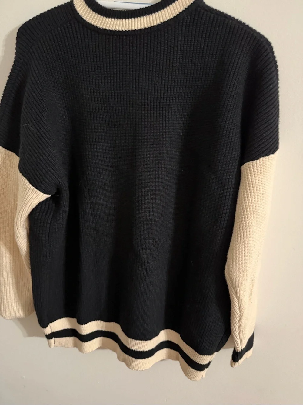 Black & Cream Teddy Patch Button Cardigan Sweater Size M
